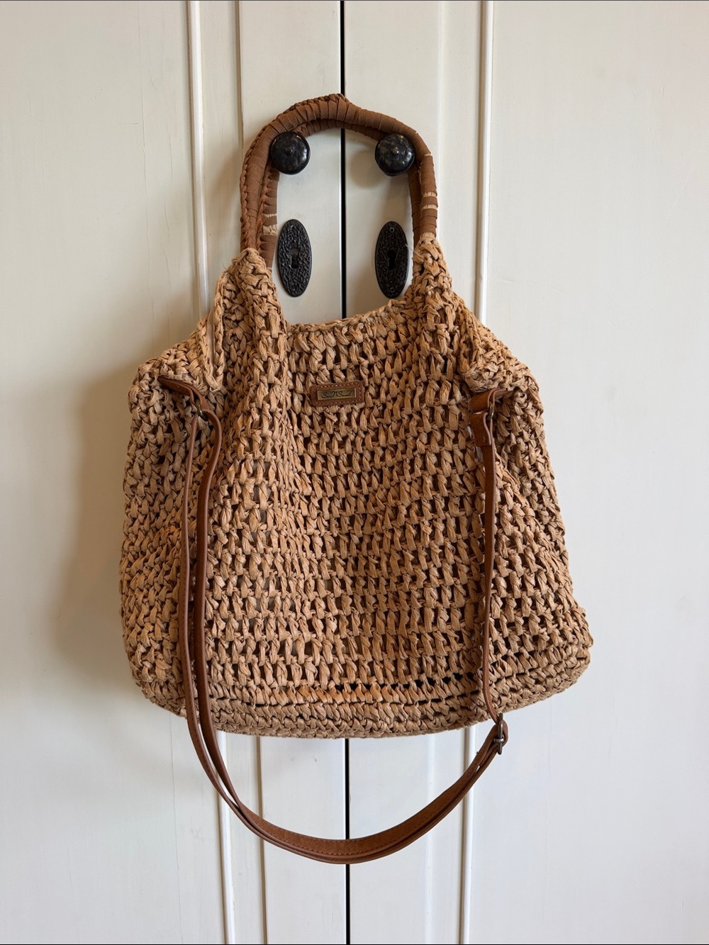 Woven Straw Tote Bag - Tan